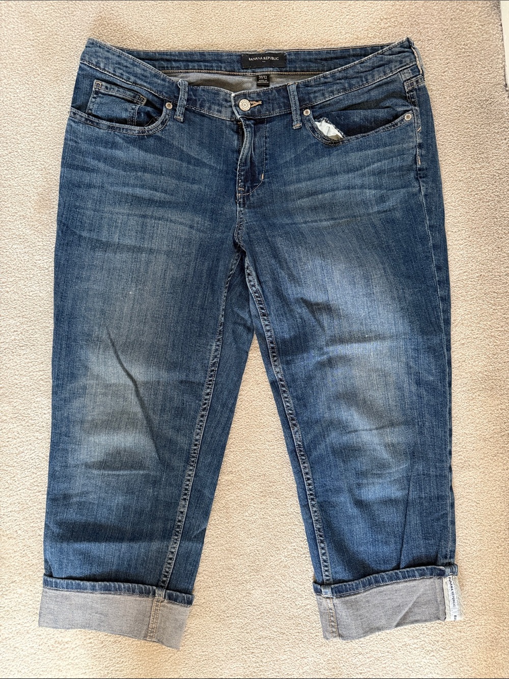 Banana Republic Jeans Women's Cropped Indigo Roll‑Cuff Denim